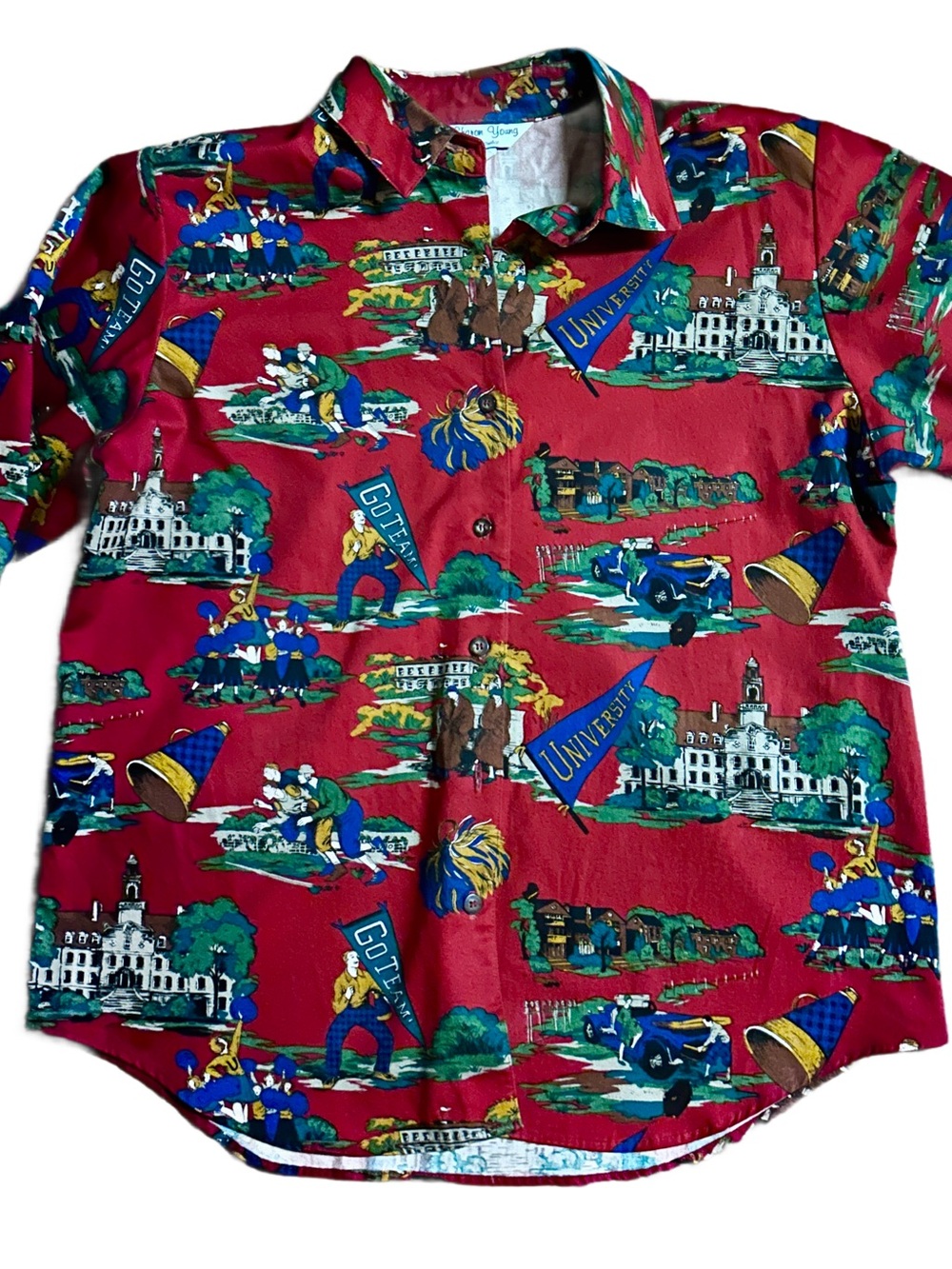Sharon Young ~ Size 14 ~ Red W/ Multi-Colors ~ Football Theme & University Shirt